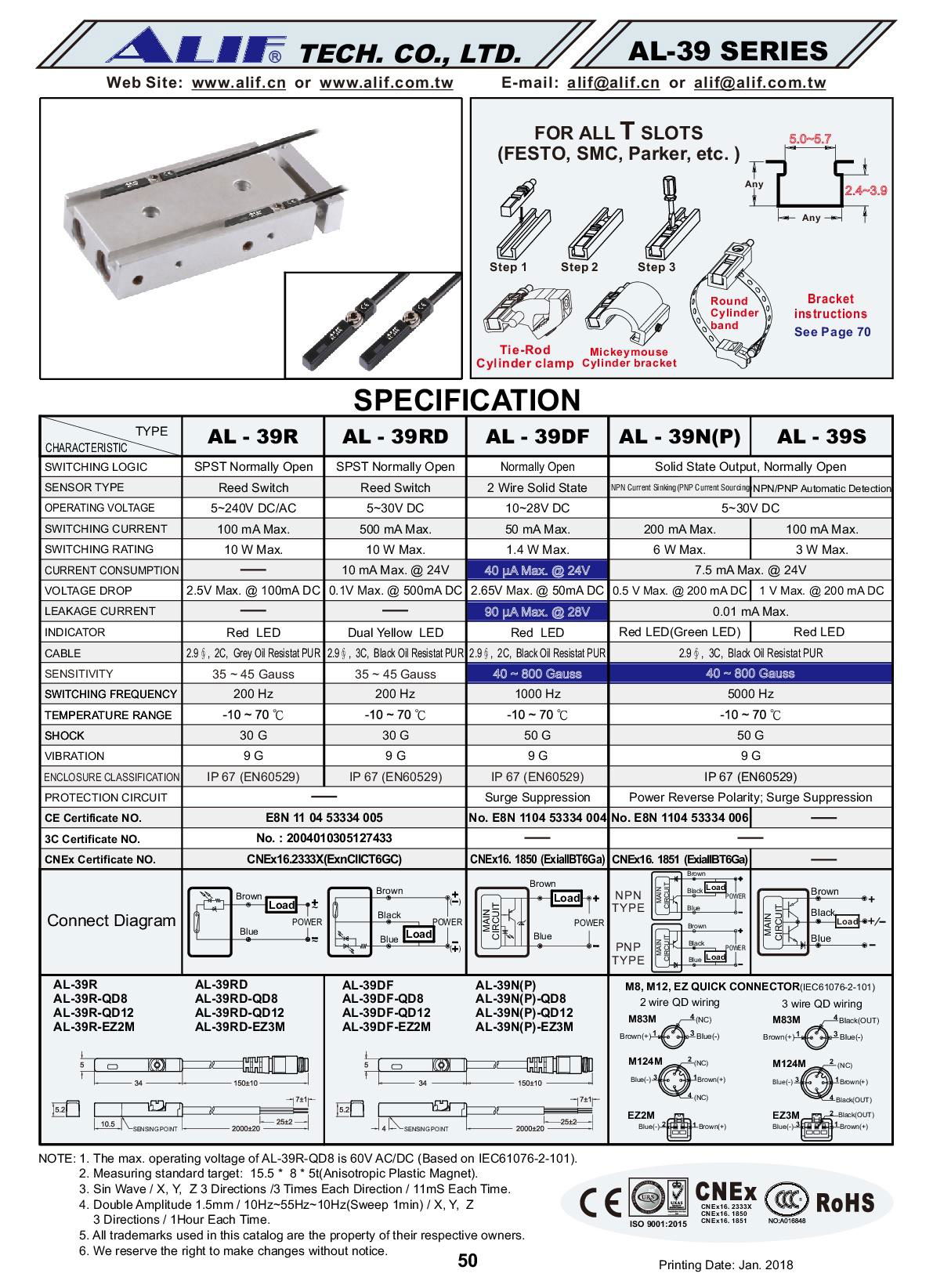 AL-39 Series Magnetic Sensors,Reed type, Solid Contact type, PNP, NPN