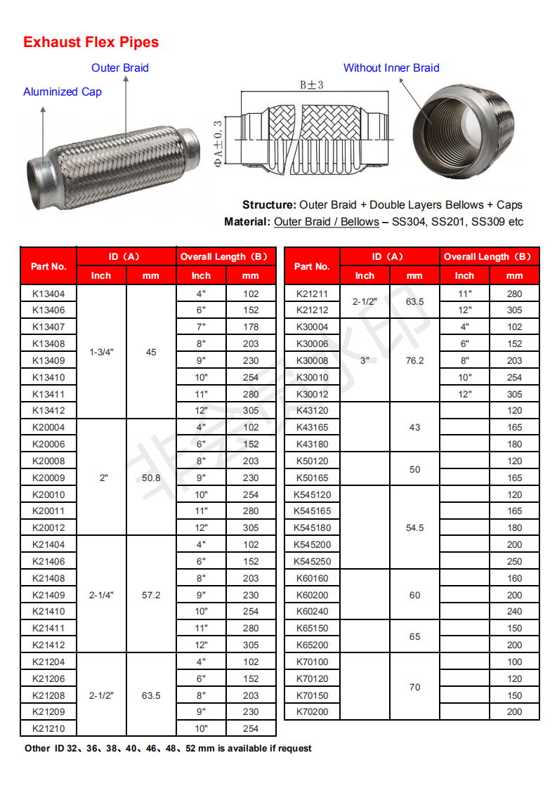 standard stainless steel auto exhaust flex pipe 4