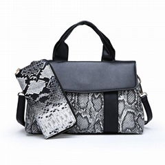 Custom Wholesale Serpentine PU Leather Lady Shoulder Bag Women's Tote Hand Bag P