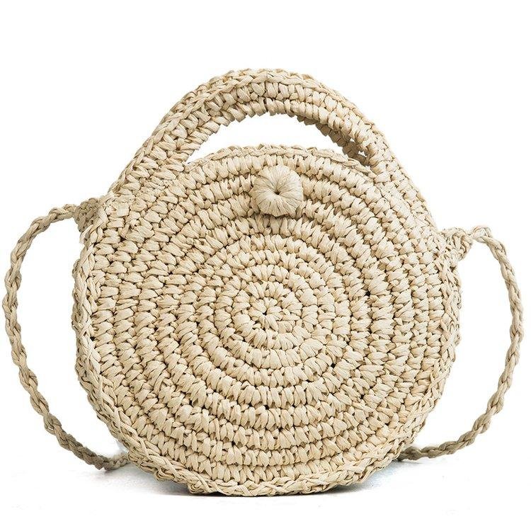 Beach Style Round Straw bags Vintage Handbag Handmade Woven Beach Cross Body Bag 2