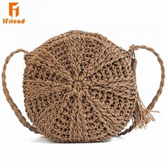 Summer Women 2018 Handmade Round Straw HandBag Female Crossbody Beach Bags