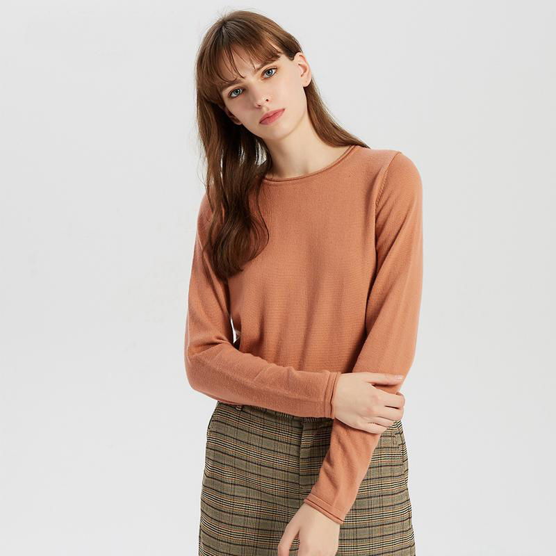 Latest Design Crew Neck Plain Cashmere Merino Wool Spring Sweater Women