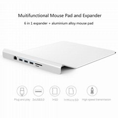 Multifunctional Aluminum Alloy Mouse Pad  6 in 1 Expand Docks USB Hub with RJ45 