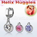 STEEL HELIX H   IE EARRING W A ROUND DANGLING W CZ 