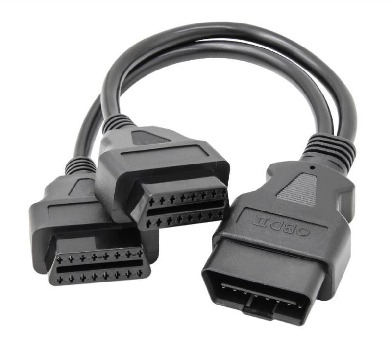 30cm/12 OBD2 OBD II Splitter Extension Y J1962 16 Pin Cable Male to Dual Female  3