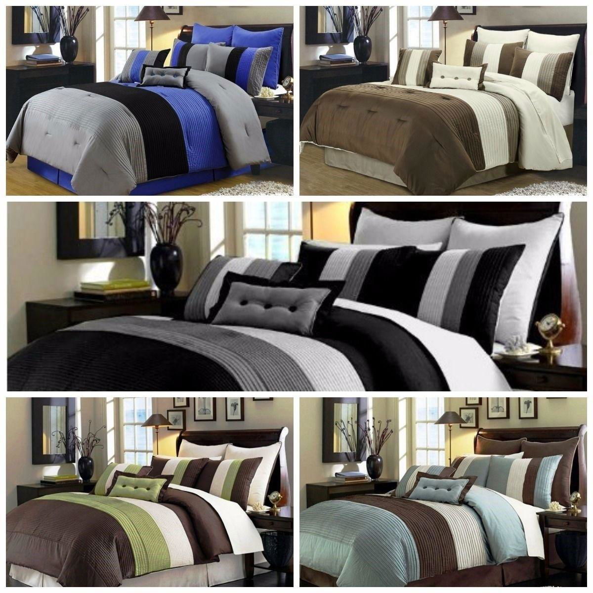 Collection 8-Piece Luxury Pintuck Pleated Stripe Duvet Cover Set