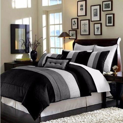 Collection 8-Piece Luxury Pintuck Pleated Stripe Duvet Cover Set 2