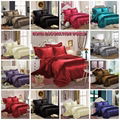 NEW KING SIZE 6PCS SATIN SILK BEDDING SET QUILT COVER FITTED SHEET PILLOW CASES 1