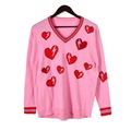 2019 ladies fashionable soft print with heart stones knitted pullover sweater