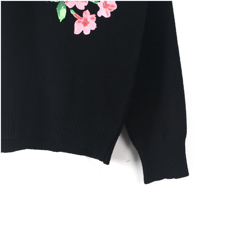 2019 F/W ladies fashionable flower print ribbed hem knitted pullover sweaters 3