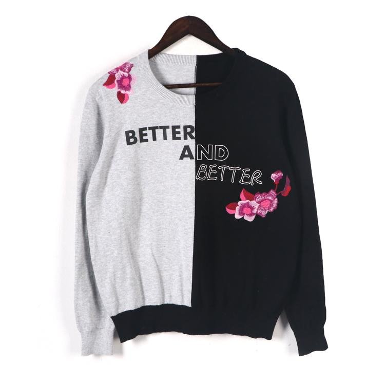 2019 FW fashionable flower embroidery letter print knitted pullover sweater