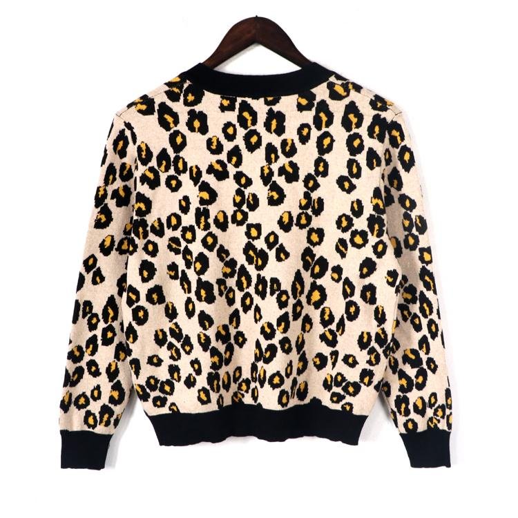 2019 FW ladies fashionable leopard jacquard knitted twinset sweater  2