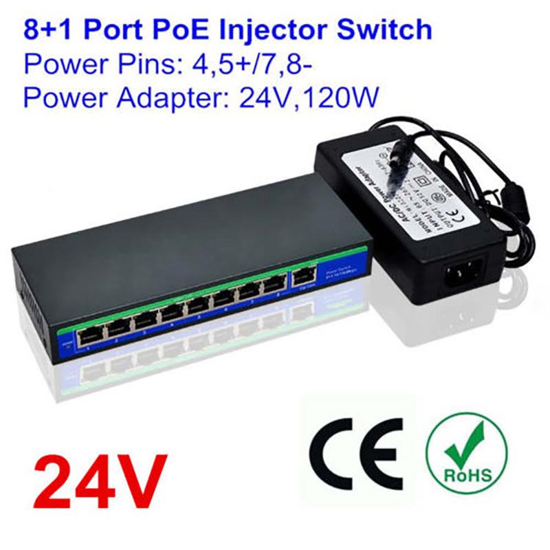 24V 120W 9 Ports 8 PoE Injector Switch for Ubiquiti UBNT Mikrotik AP