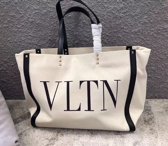 Valention Bag VLTN Canvas Shopping bag VRING Buffalo Leather Crossbody ...