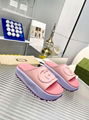       slide women's sandals with interlocking G platform ebony gg canvas  7