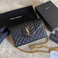 YSL ENVELOPE MEDIUM CHAIN BAG IN MIX MATELASSÉ GRAIN DE POUDRE EMBOSSED LEATHER 