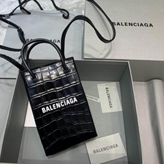 Balenciage bag miniShopping Phone Holder shiny crocodile embossed calfskin