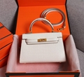 Hermes Mini Kelly handbag purse tote handle bag crocodile leather 