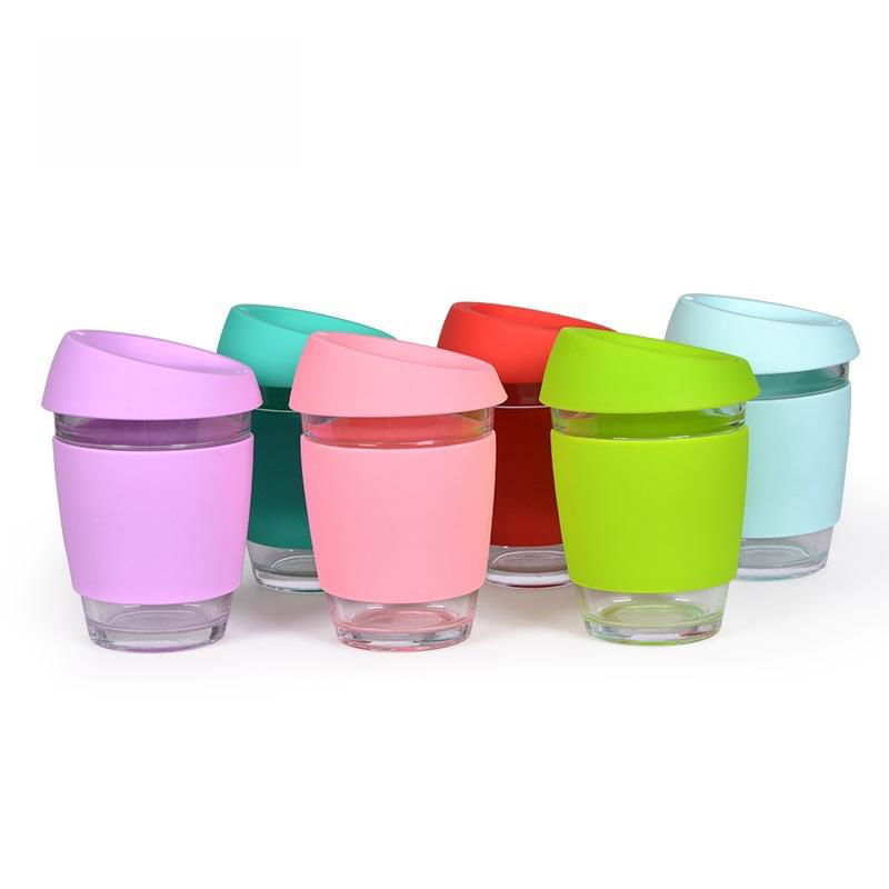 12OZ Reusable glass coffee mugs With silicone sleeve