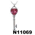 fashion crystal alloy metal sweater lock key pendant necklace