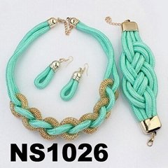 fashion women rope braided necklace earring bracelet jewelry sets wholesale