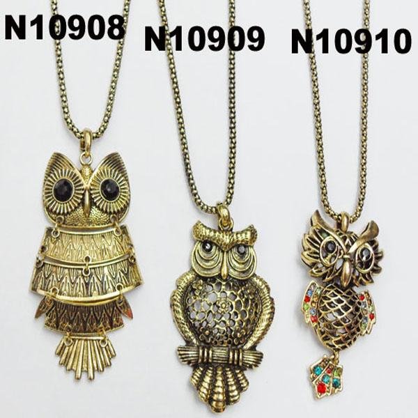 men antique owl pendant metal necklace wholesale 2