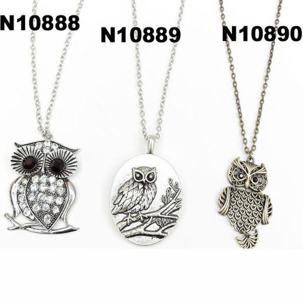 men antique owl pendant metal necklace wholesale 3