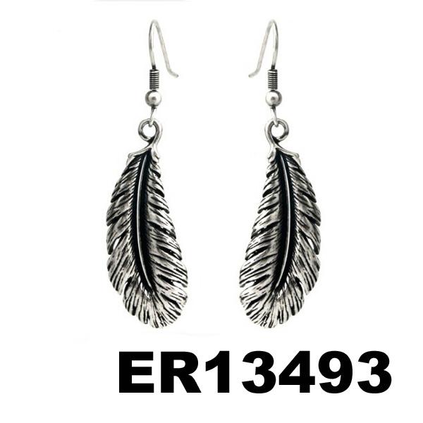 women antique silver leaf design metal earrings wholesale 4