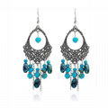 women crystal metal flower dangling chandelier earrings 2