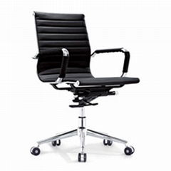 black vinyl PU leather Ribbed mid back swivel office Chair