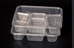 disposable plastic food box divided five compartment 1000ml