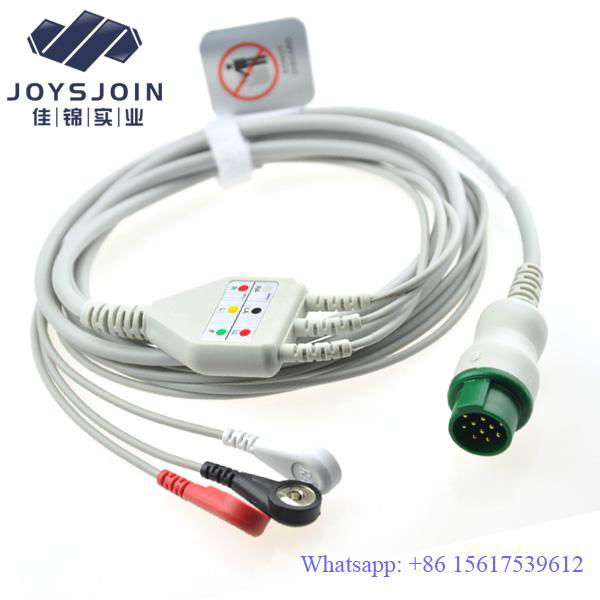 Biolight 12 pin 3-lead & 5-lead ECG Cable with Leadwires Snap AHA