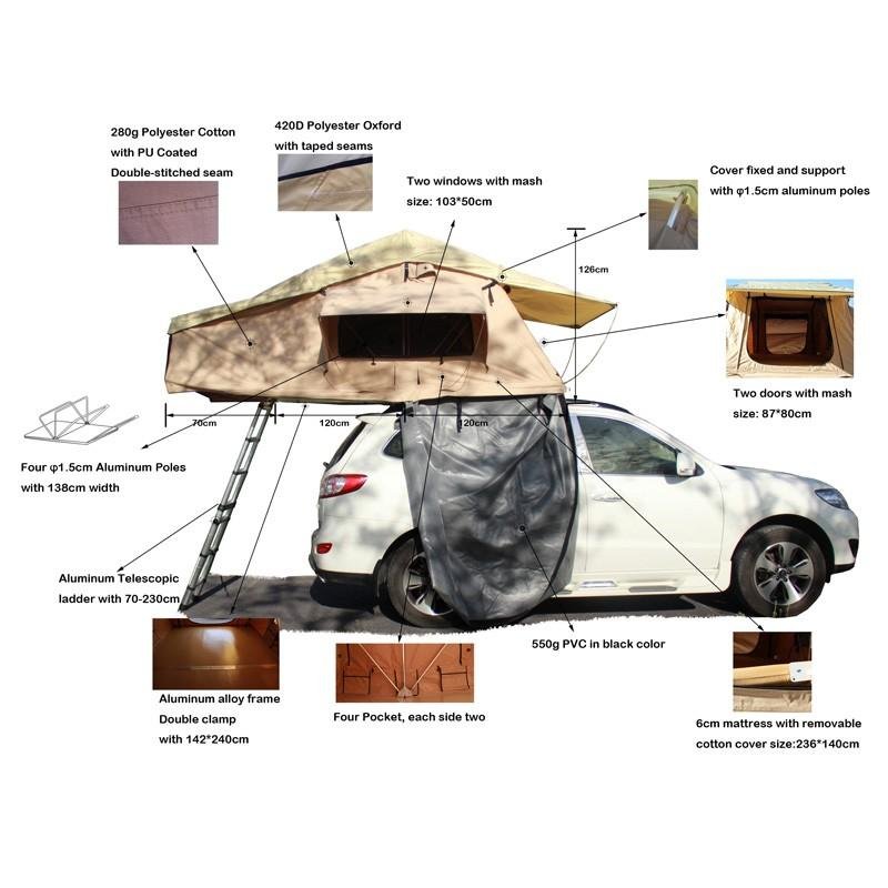car roof tent outdoor camp 2-3people