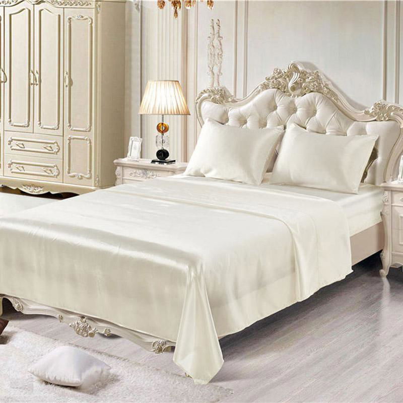satin silk fitted flat bed sheet set 4pcs 4pcs solid color Bedding set 