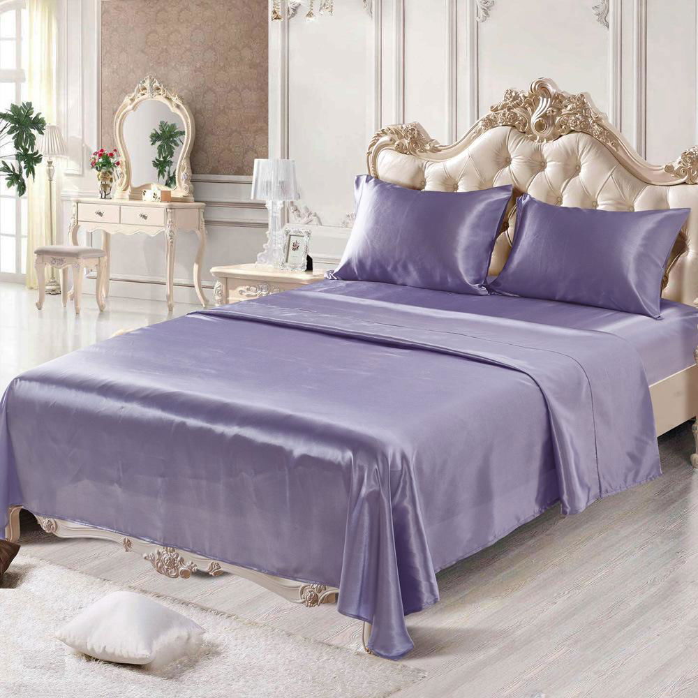satin silk fitted flat bed sheet set 4pcs 4pcs solid color Bedding set  4