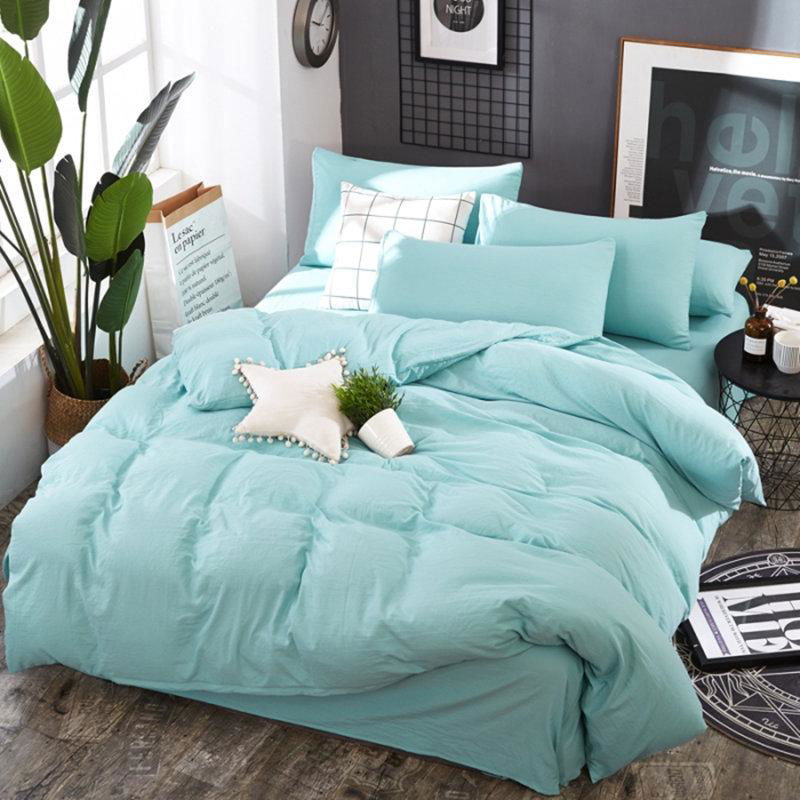 Solid Color 3/4 Pcs Bedding Set Microfiber Bedclothes Navy Blue Gray Bed Linens  5