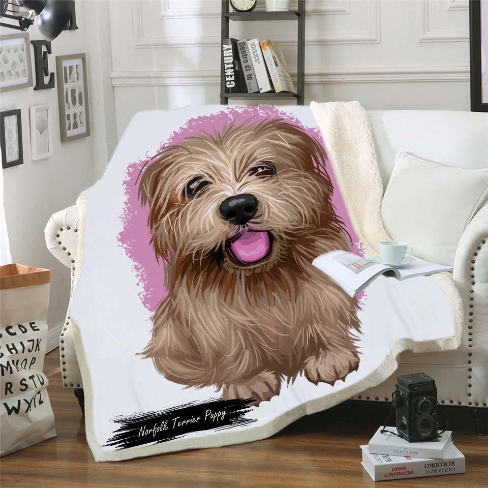3D Dog Sherpa Blanket Animal Fur Throw Blanket for Adults Brown Gray Bedding 2