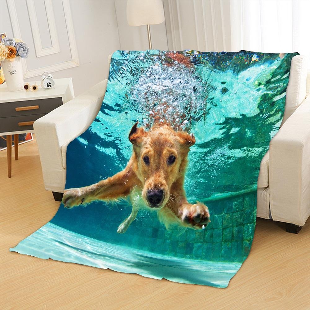 3D Dog Sherpa Blanket Animal Fur Throw Blanket for Adults Brown Gray Bedding
