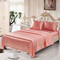 satin silk fitted flat bed sheet set 4pcs 4pcs solid color Bedding set  2