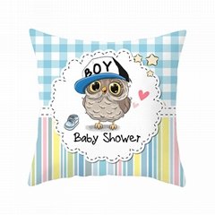 Lovely Cushion Cover Polyester Cotton Cartoon Owl Printed Pillow Cover
