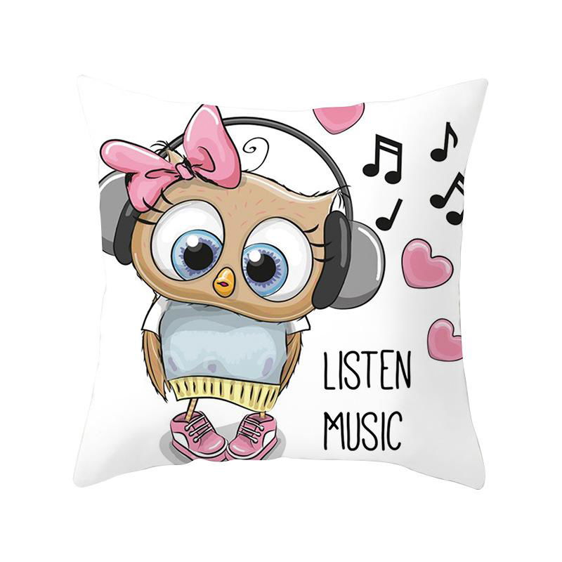 Lovely Cushion Cover Polyester Cotton Cartoon Owl Printed Pillow Cover 5