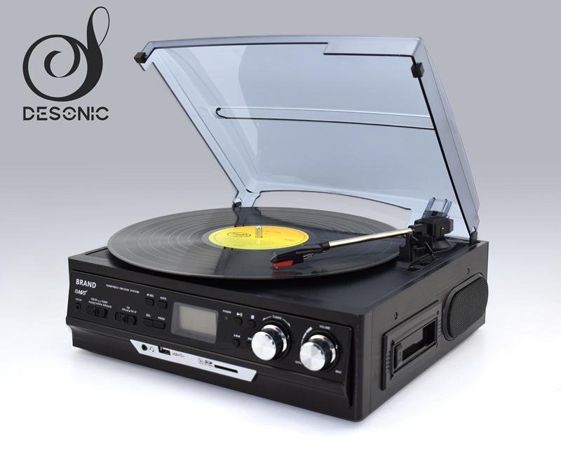 2019 classic vinyl record gramophone usb SD play&record &Cassette, AM FM radio 2
