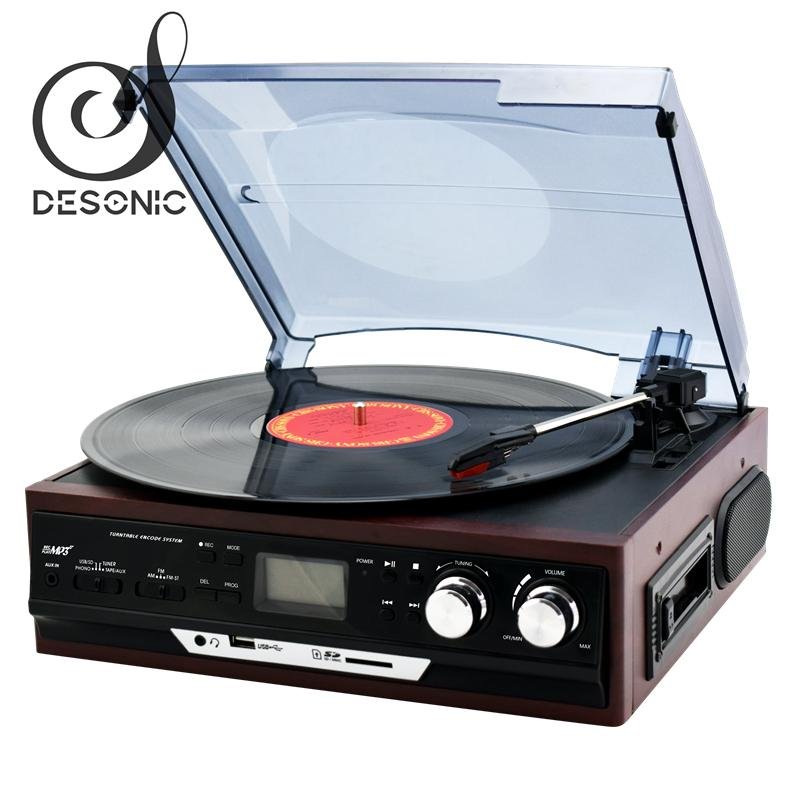 2019 classic vinyl record gramophone usb SD play&record &Cassette, AM FM radio 3