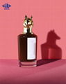 New design glass perfume bottle with animal metal cap 2