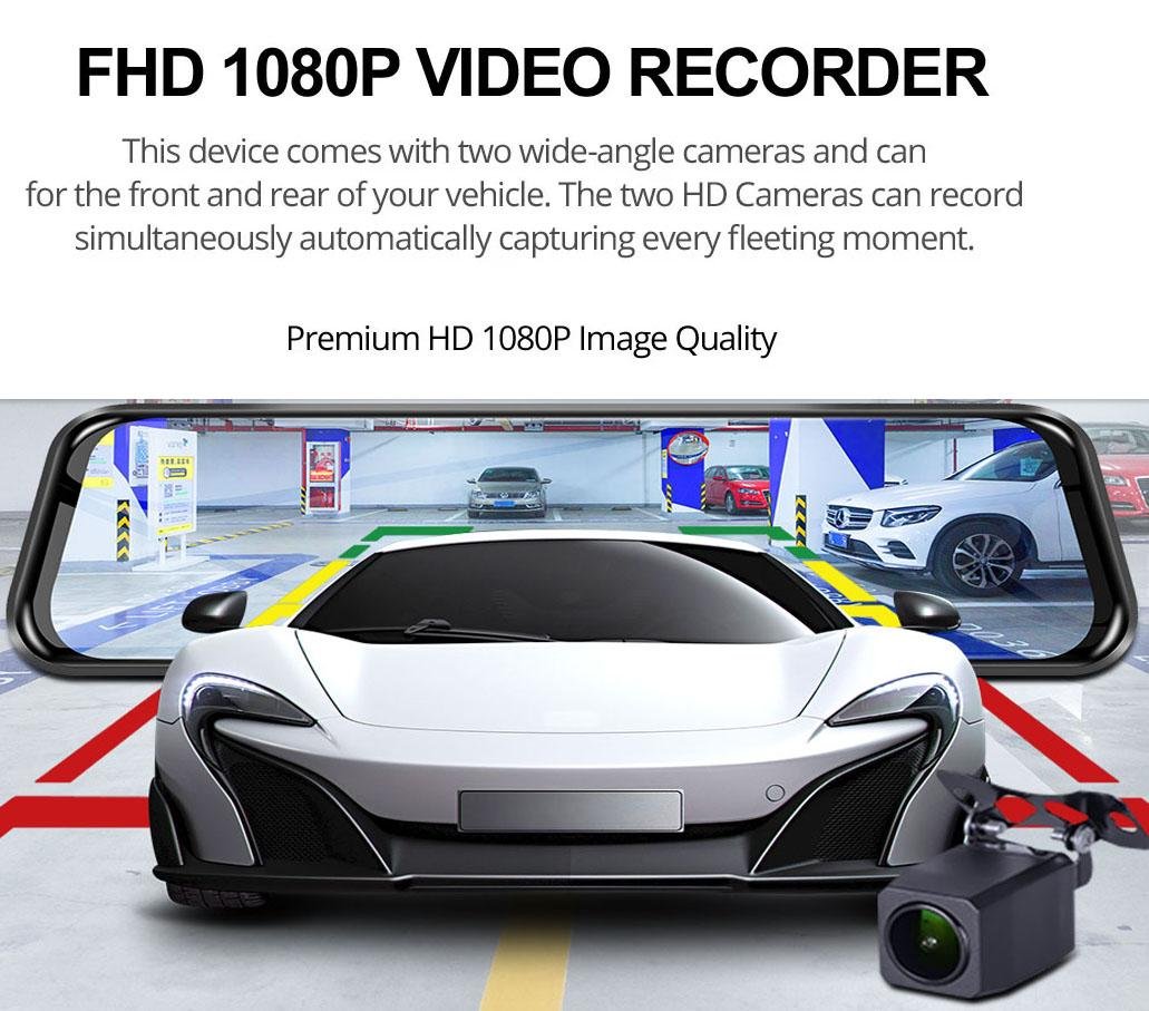 Hd rearview mirror dashcam both front and rear 2