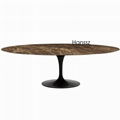 Round marble stone dining table with yellow metal frame 3