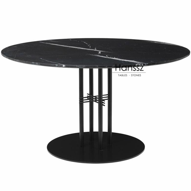 Black column metal holder black marble dining table top