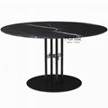 Black column metal holder black marble dining table top