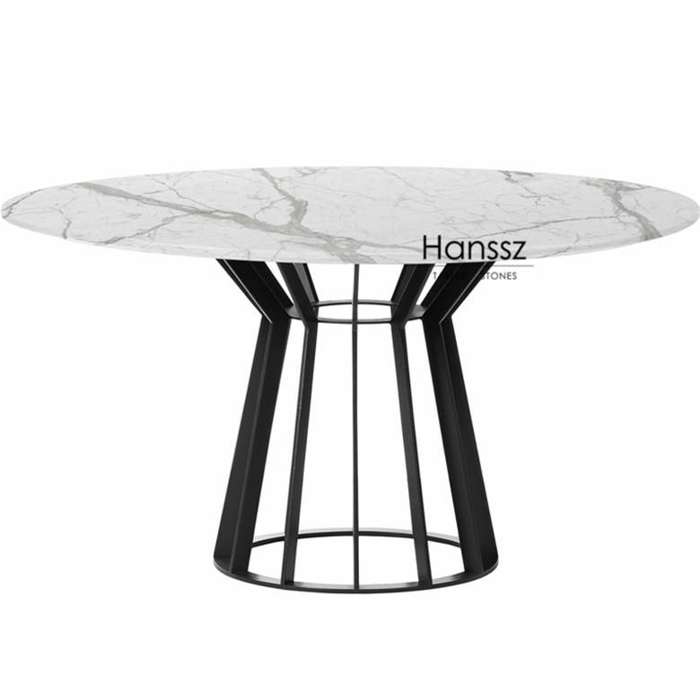 Black column metal holder black marble dining table top 2