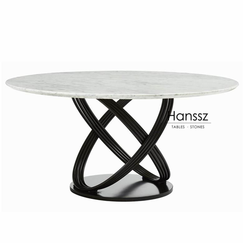 Black column metal holder black marble dining table top 3